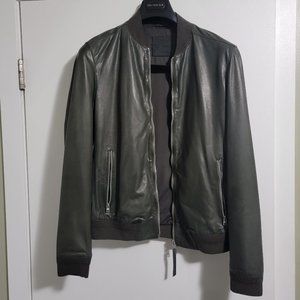 Mens All Saints Boxley off grey Bomber Leather Jacket in small
